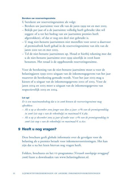 Brochure Belastingdienst lijfrenteverzekeringen - DeLijfrenteSite.nl