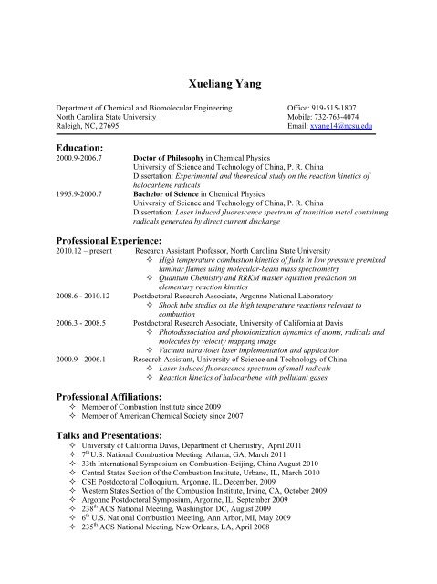 Xueliang Yang - Chemical & Biomolecular Engineering - North ...