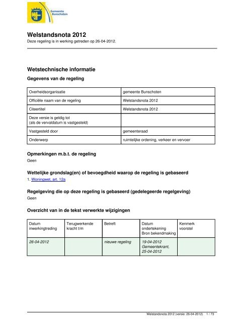 Welstandsnota 2012 - Regelingenbank gemeente Bunschoten