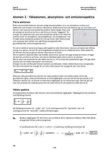 Atomen 2 – Väteatomen, absorptions- och ... - bjornjonsson.se