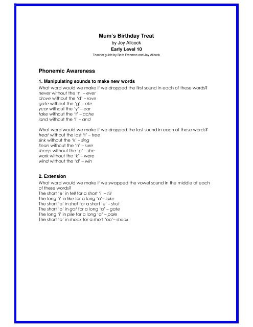 Mum S Birthday Treat Phonemic Awareness Giltedge Publishing Mum S Birthday Treat Phonemic Awareness Giltedge Publishing