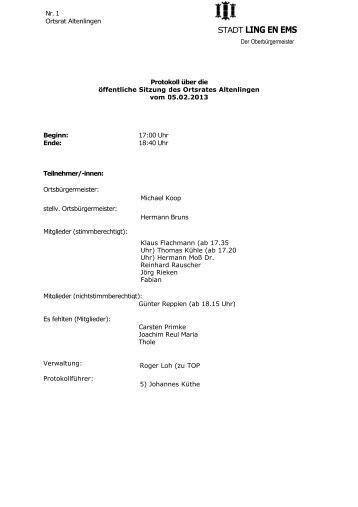 2013.01 Öffentliches Protokoll vom 05.02.2013 - CDU Altenlingen