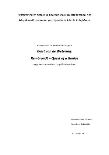 Ernst van de Wetering: Rembrandt – Quest of a Genius - Honlap