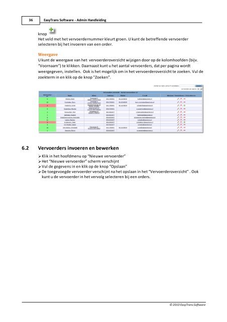 EasyTrans Software - Admin Handleiding