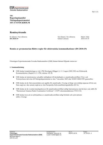 Experimenterande Svenska Radioamatörer (ESR) (pdf ... - Regeringen
