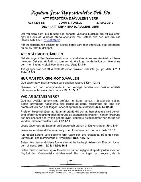 ATT FÖRSTÖRA DJÄVULENS VERK - Del 1 (PDF)