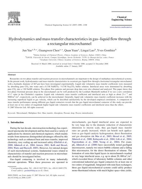 Hydrodynamics and mass transfer characteristics in gas–liquid flow ...