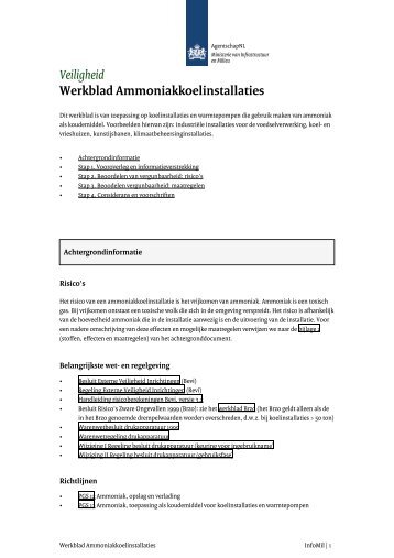 Veiligheid Werkblad Ammoniakkoelinstallaties