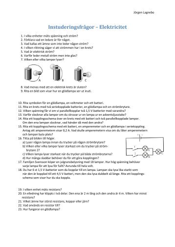 Instuderingsfrågor – Elektricitet - lagnebo.se