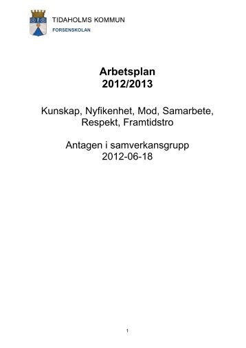 Arbetsplan för Forsen 2012 - Tidaholms kommun