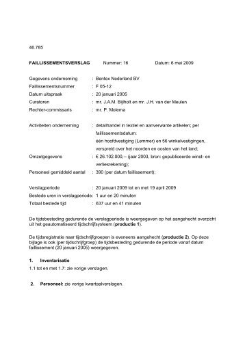 6 mei 2009 Gegevens onderneming : Bentex Nederland BV ...