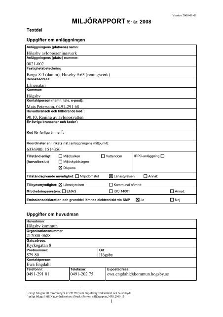 MILJÖRAPPORTför år: 2008 - Högsby kommun