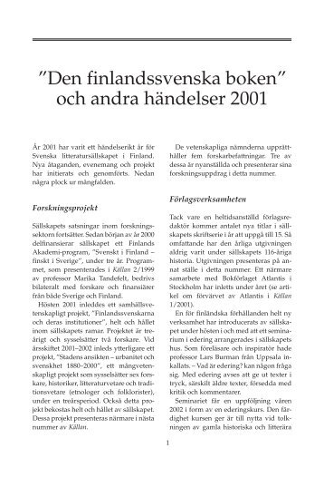 Den finlandssvenska boken - Svenska litteratursällskapet i Finland rf.