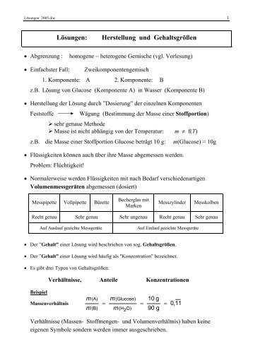 Lösungen: Herstellung und Gehaltsgrößen