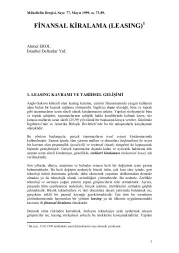 Finansal Kiralama (Leasing) (I) ; Mükellefin Dergisi ... - Ahmet EROL