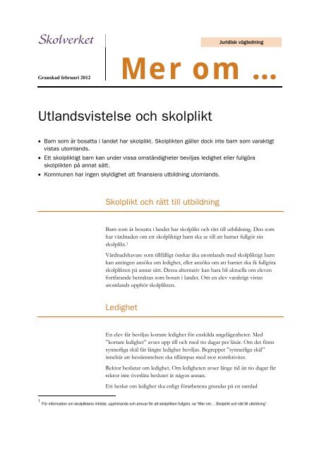 Utlandsvistelse och skolplikt - Skolverket