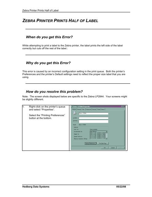 Zebra Printer Prints Half of Label - Hedberg Data Systems
