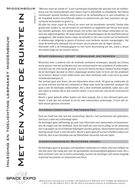 Met een v aar t de ruimte in - Kennisnet