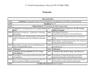 17. GeSuS-Linguistiktage in Kouvola (05.-07.März 2008) Programm