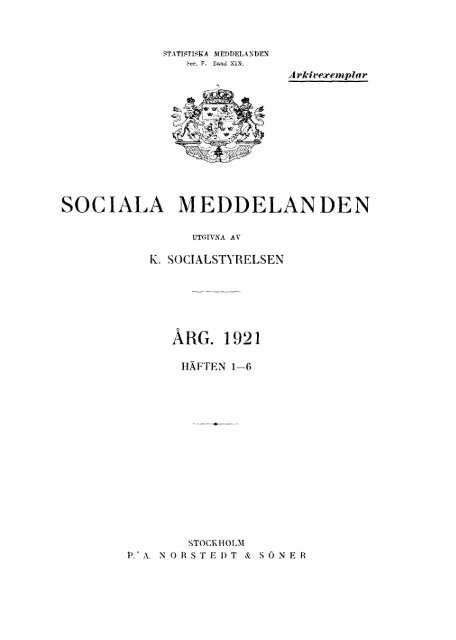 Sociala meddelanden. 1921: 1-6 (pdf) - Statistiska centralbyrån