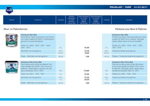 Prijslijst Tarif 2011 - BigMat