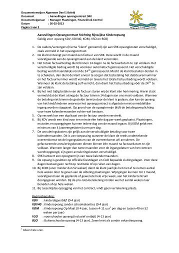 Aanvullingen op het opvangcontract - Stichting Rijswijkse ...