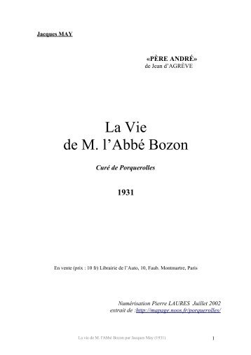 La vie de M, l'Abbé Bozon - Les Chemins de Porquerolles