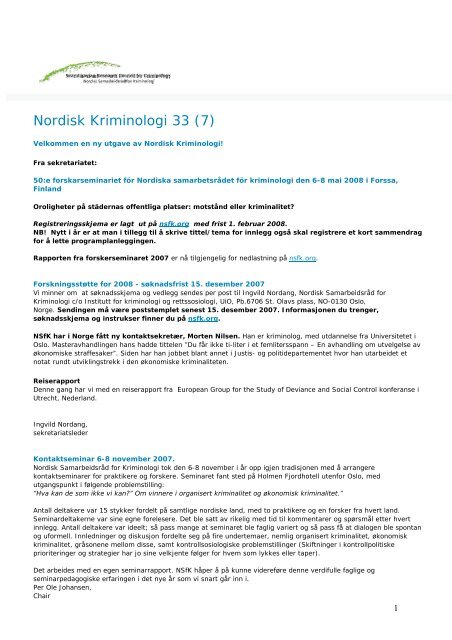 Nordisk Kriminologi 33 (7) - Scandinavian Research Council for ...