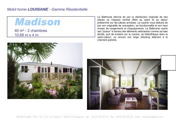 Mobil home LOUISIANE - Gamme Résidentielle Madison - Residland