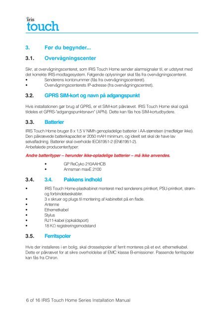 IRIS Touch Home Installation Manual - Chiron Security ...