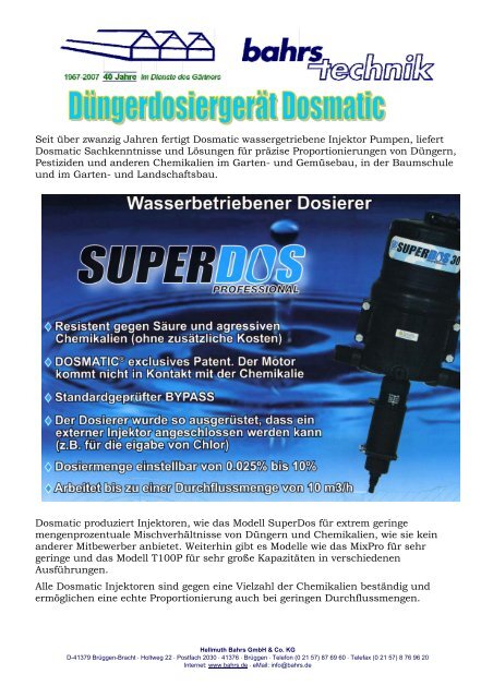 Dosmatic Dosiergeräte - Bahrs Gmbh & Co KG