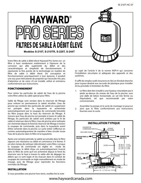 Hayward Pro Series Filtres de Sable à Débit Élevé - S210T, S210TR ...