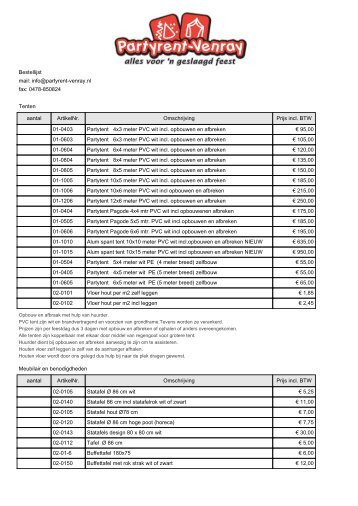 Download bestellijst - Partyrent Venray