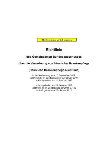 Häusliche Krankenpflege-Richtlinie - Gemeinsamer Bundesausschuss