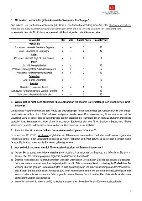 Informationen über das Bewerbungsverfahren - im Psychologischen ...