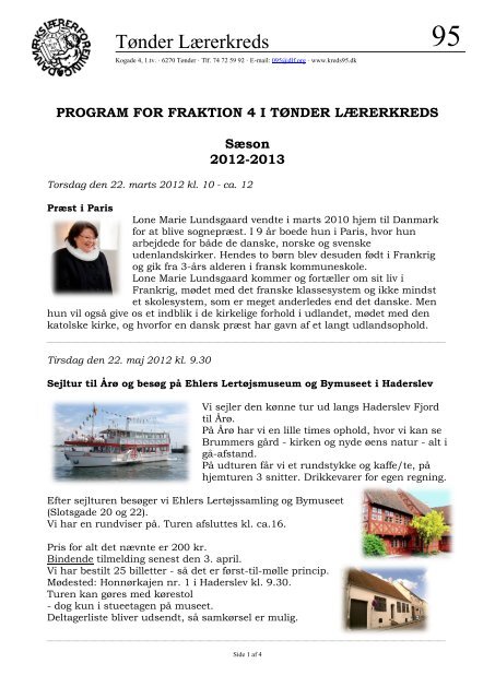 PROGRAM FOR FRAKTION 4 I TØNDER LÆRERKREDS - Kreds 95