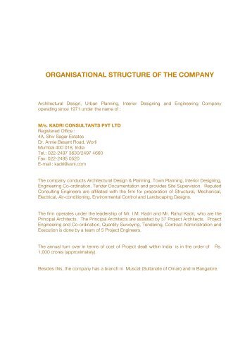 ORGANISATIONAL STRUCTURE OF THE COMPANY - Kadri