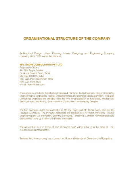 Organisational Structure Of The Company Kadri