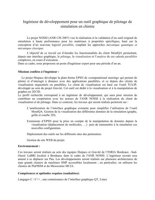 Ingénieur de développement pour un outil graphique de ... - Inria