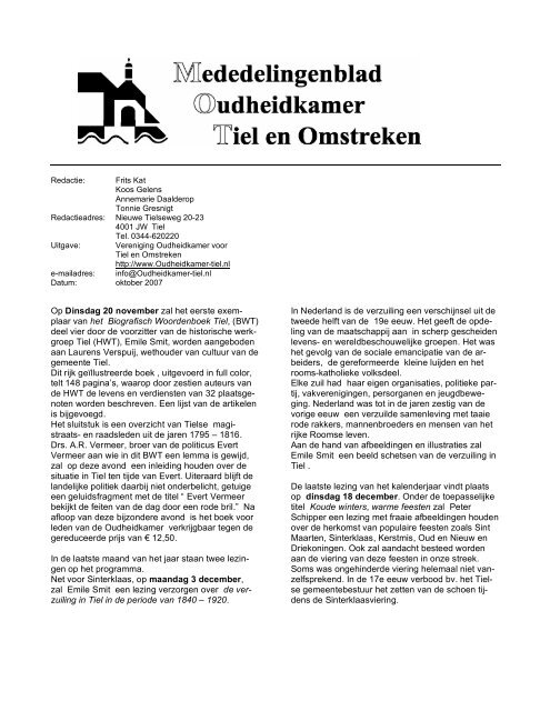 oktober 2007 - Vereniging Oudheidkamer Tiel en Omstreken