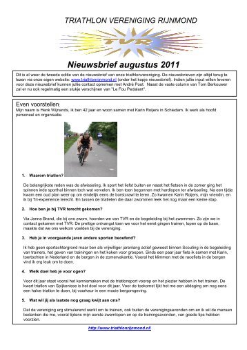 8e nieuwsbrief 31 augustus 2012 - Triathlon Vereniging Rijnmond
