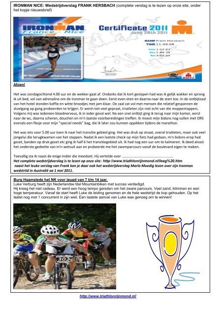 8e nieuwsbrief 31 augustus 2012 - Triathlon Vereniging Rijnmond