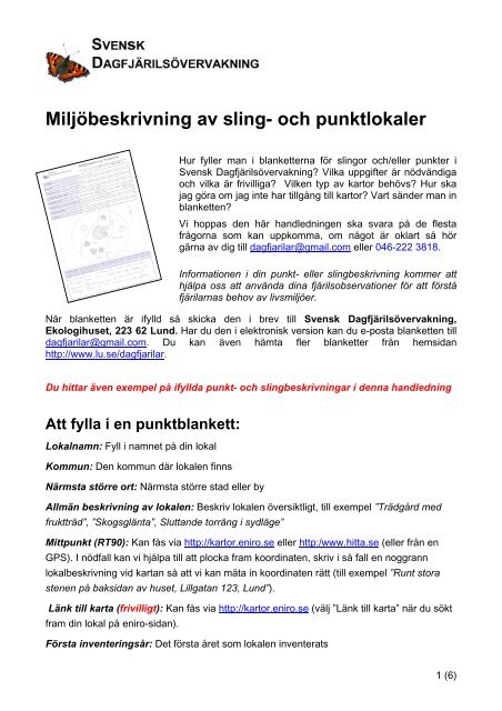 Handledning till miljöbeskrivning av sling- och punktlokaler - Svensk ...