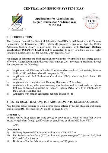 Announcemet for Admission - NACTE