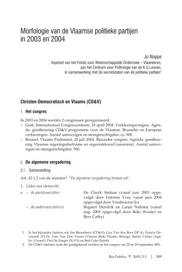 Morfologie van de Vlaamse politieke partijen in 2003 en 2004 - Acco