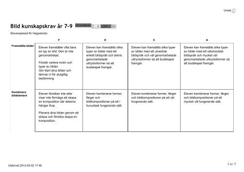Bedömningsmatris Bild 7-9 - Hagaskolan