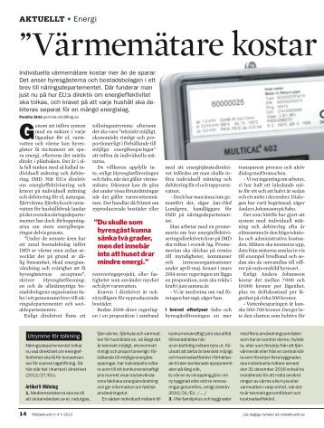 Artikel om kostsamma värmemätare i Miljöaktuellt2013-04-26 ... - Sabo