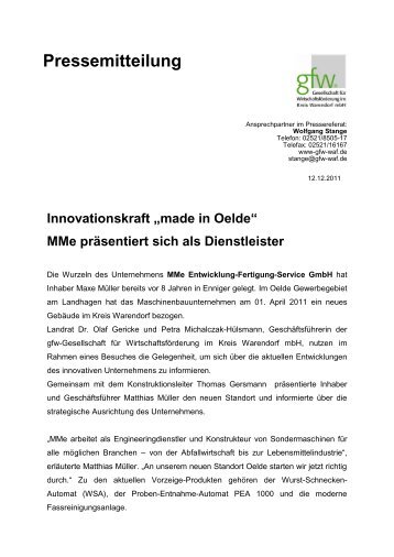 Innovationskraft „made in Oelde“ MMe  präsentiert sich als Dienstleister