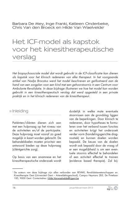 Het ICF-model als kapstok voor het kinesitherapeutische verslag - Sig