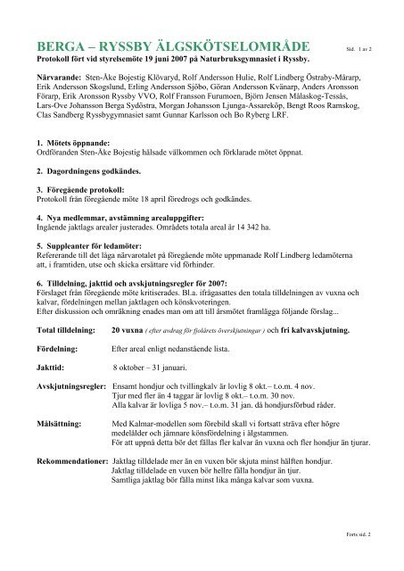 Styrelsemöte 2007-06-19 - Berga-Ryssby Älgskötselområde